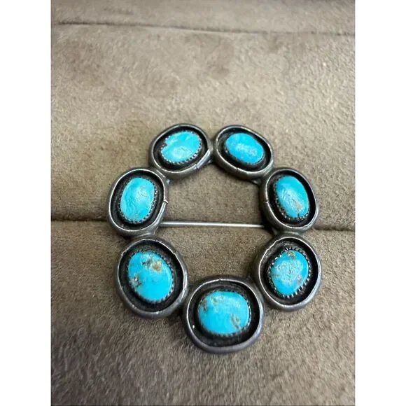Vintage Native American Sterling Silver & Turquoise Pendant Brooch EXCELLENT - Picture 5 of 8